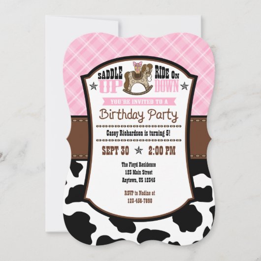 Roze Koeienhuid Cowboy Birthday Invite Kaart (Voorkant)