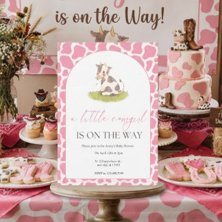 Roze Koeienprint Kleine Cowgirl Baby Shower Kaart