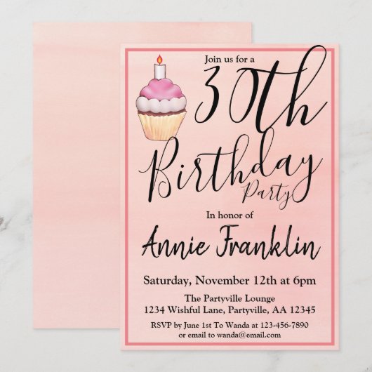 Roze koekje 30e verjaardag van de geboorte kaart (Voorkant / Achterkant)