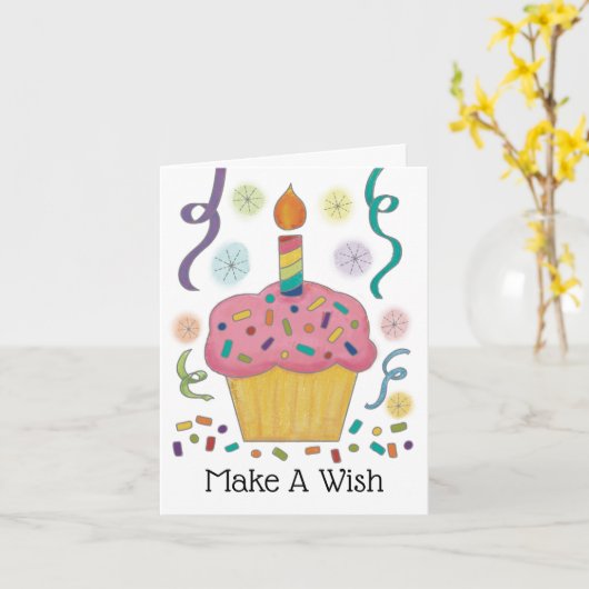 Roze koekje Birthday - Aangepast op maat Kaart (Gele Bloem)