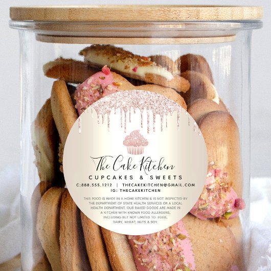 Roze koekje Glitter Drift Gold Bakery Chef Legal Ronde Sticker