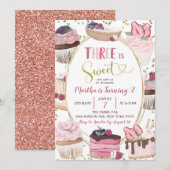Roze koekjes 3e verjaardag uitnodiging (Voorkant / Achterkant)