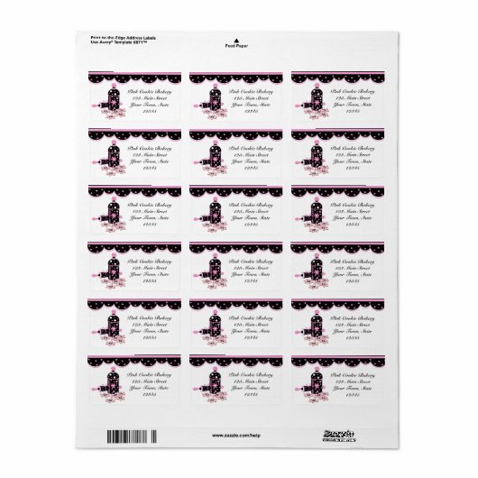 Roze koekjes, bakkerijlabel etiket (Full Sheet)