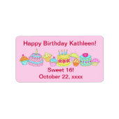 Roze koekjes/Cake Happy Birthday Sweet 16 Etiket (Voorkant)