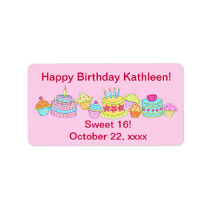 Roze koekjes/Cake Happy Birthday Sweet 16 Etiket