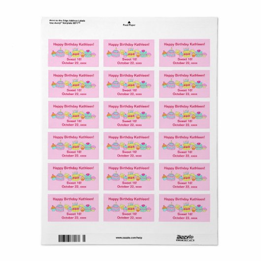 Roze koekjes/Cake Happy Birthday Sweet 16 Etiket (Full Sheet)