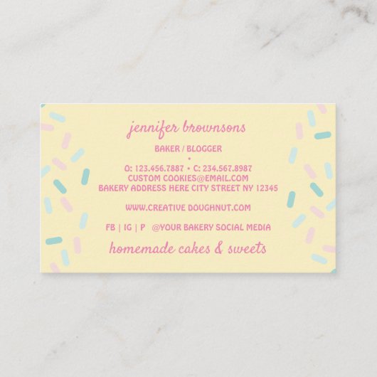 Roze koekjes donuts zoete traktaties visitekaartje (Achterkant)