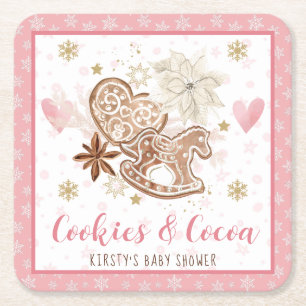 Roze Koekjes en Cacao Baby Shower Kartonnen Onderzetters