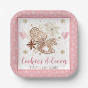 Roze Koekjes en Cacao Baby Shower Papieren Bordje