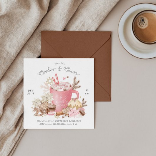 Roze koekjes en cacao vakantie partij nodigen uit kaart