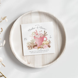 Roze koekjes en cacao vakantie partij nodigen uit kaart