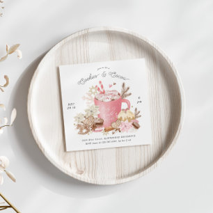 Roze koekjes en cacao vakantie partij nodigen uit kaart