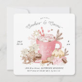 Roze koekjes en cacao vakantie partij nodigen uit kaart (Voorkant)