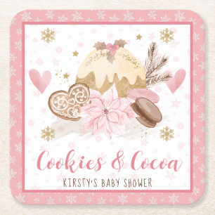 Roze Koekjes en Cacaobabyshower Kartonnen Onderzetters