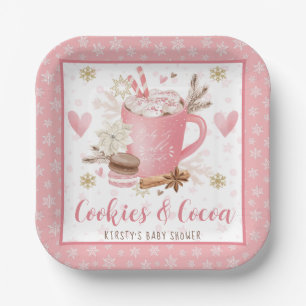 Roze Koekjes en Cacaobabyshower Papieren Bordje