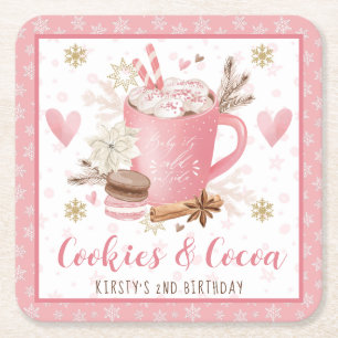 Roze Koekjes en Chocolademelk 2e Verjaardag Kartonnen Onderzetters