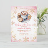 Roze koekjes en warme cacao sneeuwvlok 6e verjaard kaart (Staand voorkant)