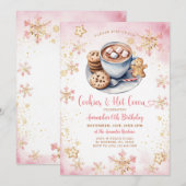 Roze koekjes en warme cacao sneeuwvlok 6e verjaard kaart (Voorkant / Achterkant)