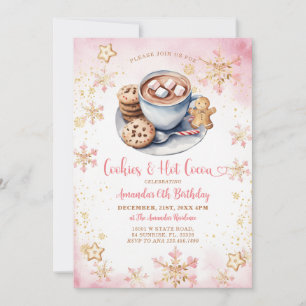 Roze koekjes en warme cacao sneeuwvlok 6e verjaard kaart