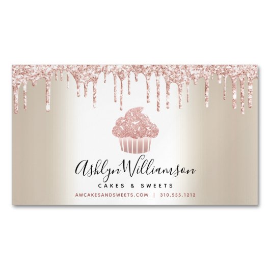 Roze koekjes Glitter Drift Pastry Chef Bakery Gold Magnetisch Visitekaartje (Voorkant)