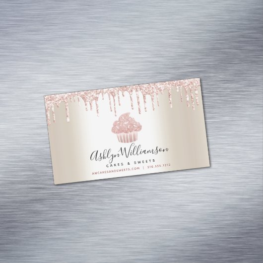 Roze koekjes Glitter Drift Pastry Chef Bakery Gold Magnetisch Visitekaartje (Voorbeeld)