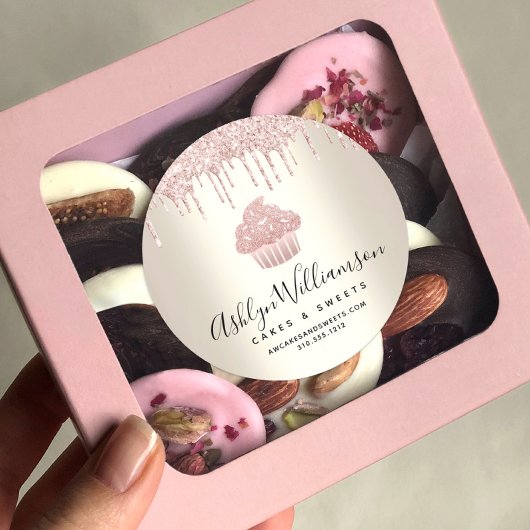 Roze koekjes Glitter Drift Pastry Chef Bakery Gold Ronde Sticker