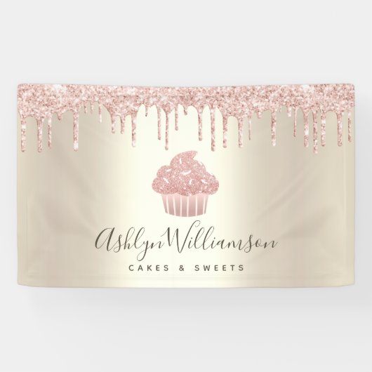 Roze koekjes Glitter Drift Pastry Chef Bakery Gold Spandoek (Horizontaal)