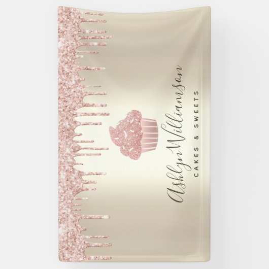 Roze koekjes Glitter Drift Pastry Chef Bakery Gold Spandoek (Verticaal)