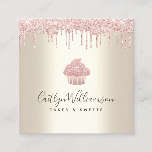Roze koekjes Glitter Drift Pastry Chef Bakery Gold Vierkante Visitekaartje (Voorkant)