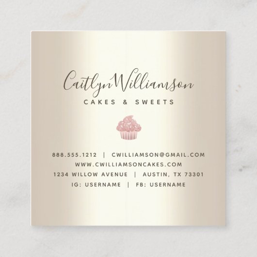 Roze koekjes Glitter Drift Pastry Chef Bakery Gold Vierkante Visitekaartje (Achterkant)