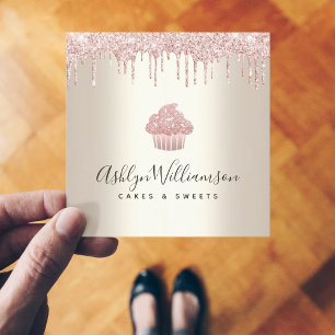 Roze koekjes Glitter Drivers Bakkerij Chef Gold Vierkante Visitekaartje