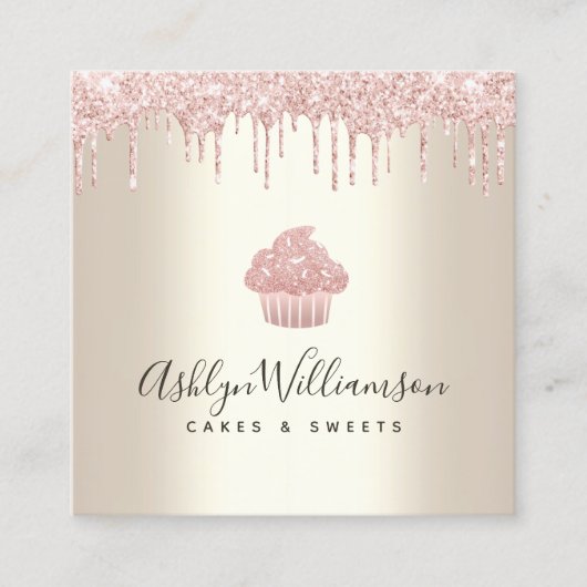 Roze koekjes Glitter Drivers Bakkerij Chef Gold Vierkante Visitekaartje (Voorkant)