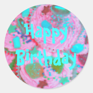 Roze koekjes 'Happy Birthday'-sticker Ronde Sticker