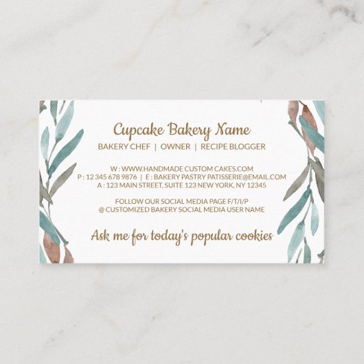 Roze koekjes met pijplijn, gehakt crèmebakkerij visitekaartje (Achterkant)