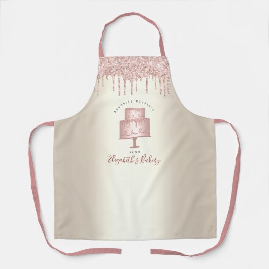 Roze koekjesbakkerij Chef Glitter Drift Script Gol Schort (Voorkant)