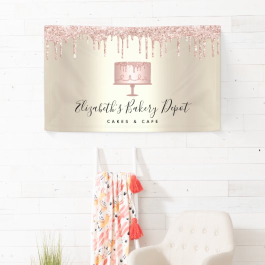 Roze koekjesbakkerij Chef Glitter Drift Script Gol Spandoek (Insitu)