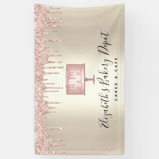 Roze koekjesbakkerij Chef Glitter Drift Script Gol Spandoek (Verticaal)