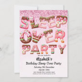 Roze Koekjesbrief Sleepover Verjaardagsfeest Kaart (Voorkant)