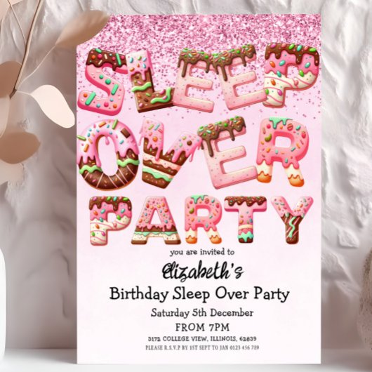 Roze Koekjesbrief Sleepover Verjaardagsfeest Kaart