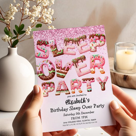 Roze Koekjesbrief Sleepover Verjaardagsfeest Kaart