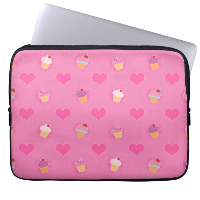 Roze koekjespatroon laptop sleeve (Voorkant)