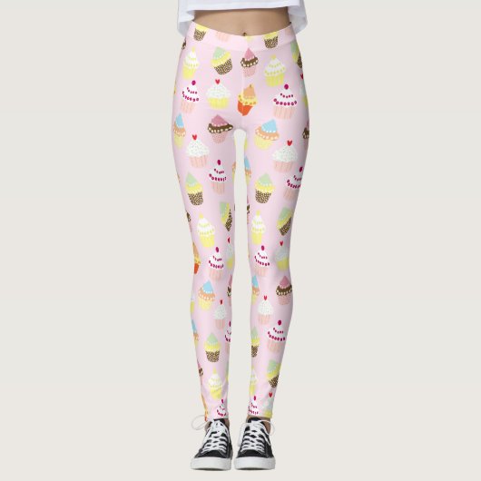 Roze koekjespatroon leggings (Voorkant)