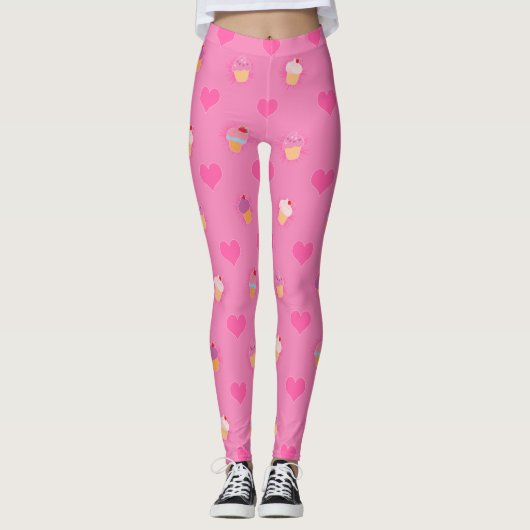 Roze koekjespatroon leggings (Voorkant)