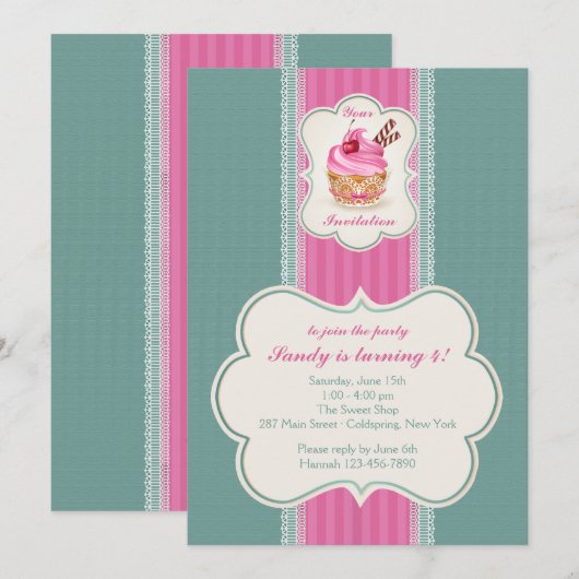 Roze koekjesuitnodiging kaart (Voorkant / Achterkant)