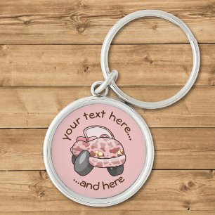 Roze Koekoeienprint Cartoon Auto Sleutelhanger