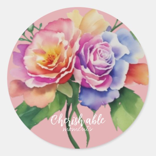 Roze koesterbare momenten ronde sticker (Voorkant)