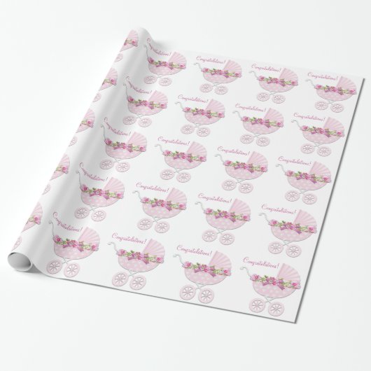 Roze Koets Baby Meisje Cadeaupapier (Uitgerold)