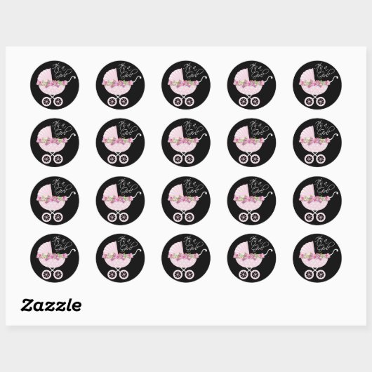 Roze koets Baby Ronde Sticker (Vel)
