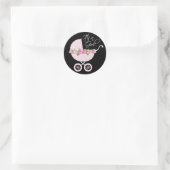 Roze koets Baby Ronde Sticker (Tas)