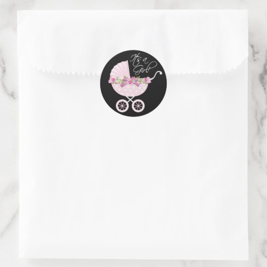 Roze koets Baby Ronde Sticker (Tas)